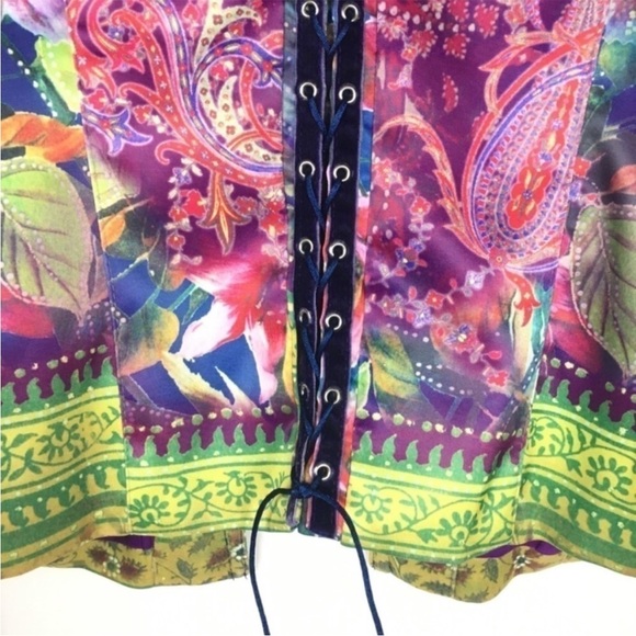 BOHO CHIC Jacket Ruffle Abstract Lace Up Rocker Western Rodeo Velour Size 12 - Picture 5 of 9